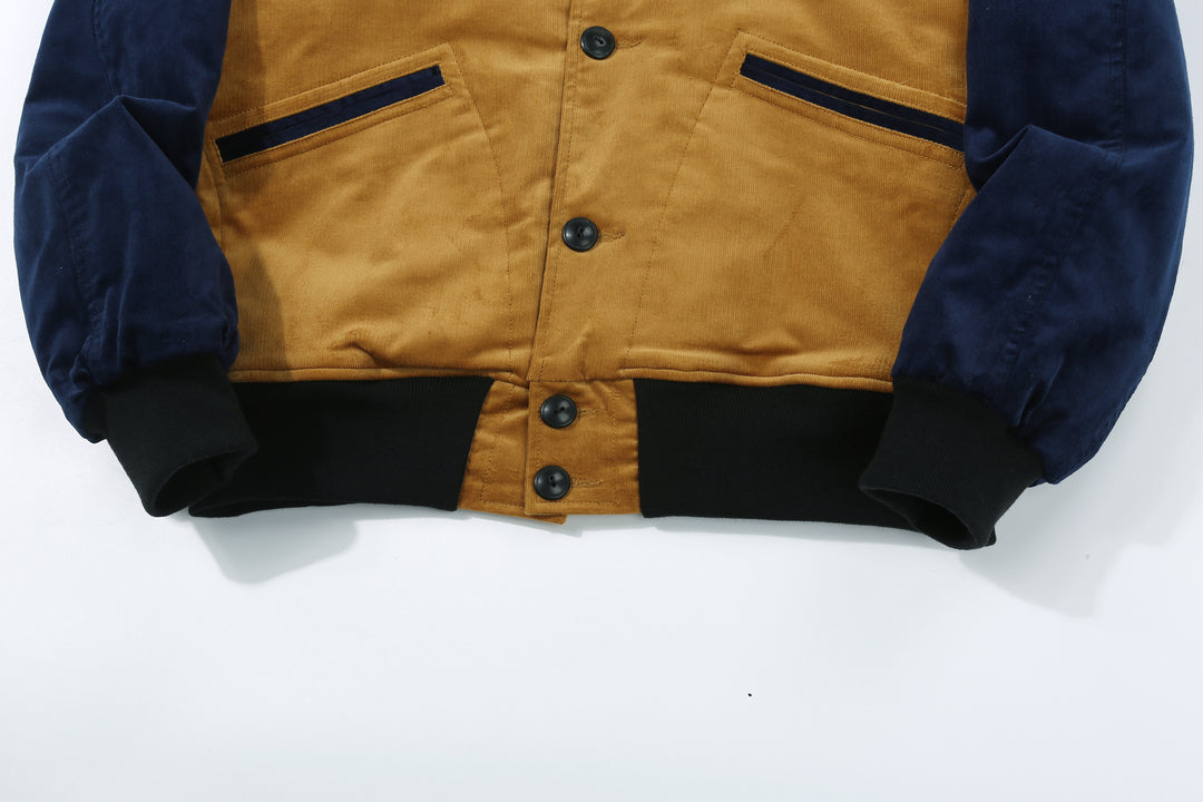 Stevenson Overall GA1 Golden Era Athletic jacket navy mustard front view hem