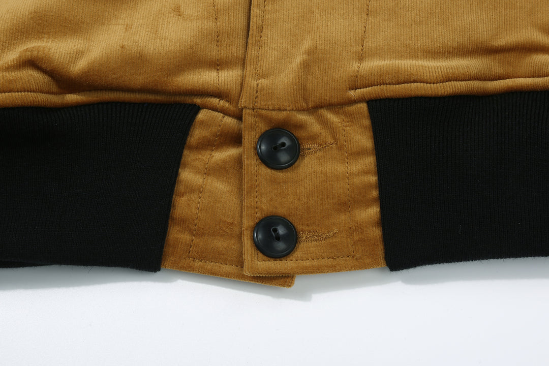 Stevenson Overall GA1 Golden Era Athletic jacket navy mustard button sclose up