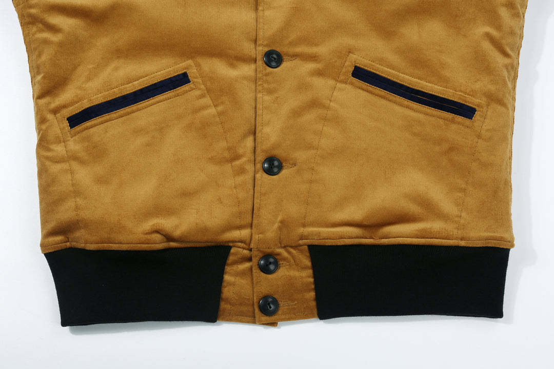 Stevenson Overall GA1 Golden Era Athletic jacket navy mustard front view hem full view