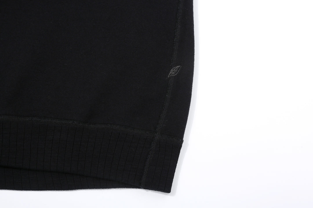 Pure Blue Japan 5409-IDBK Indigo Sweatshirt Black Overdye – Shoai Leaf Embroidery and Hem Detail