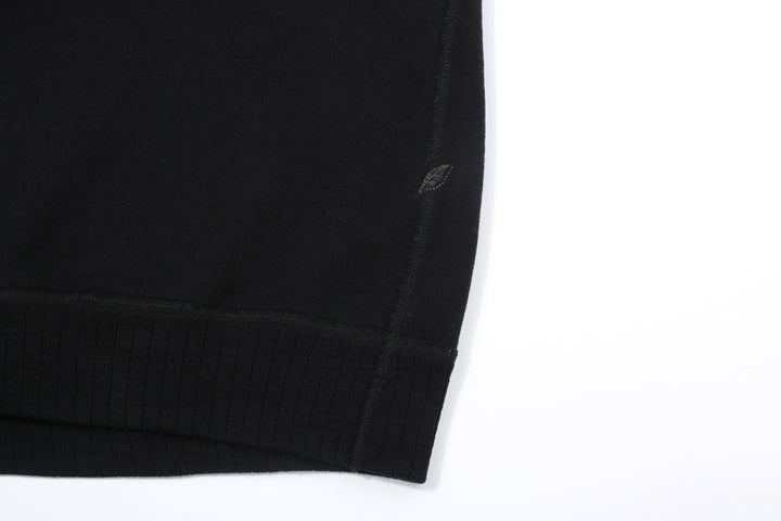 Pure Blue Japan 5409-IDBK Indigo Sweatshirt Black Overdye – Shoai Leaf Embroidery and Hem Detail