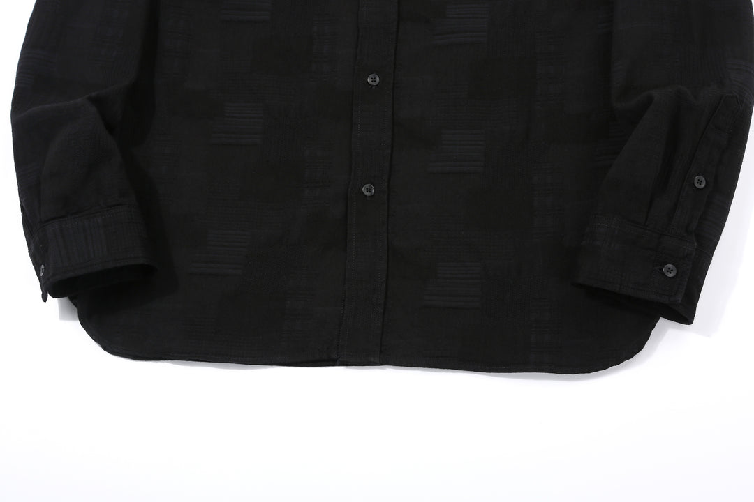 Pure Blue Japan 2239-BK Jacquard Patchwork Boro Shirt - Black x Black Made in Japan Hem