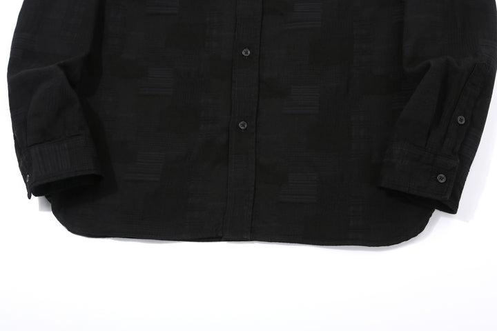 Pure Blue Japan 2239-BK Jacquard Patchwork Boro Shirt - Black x Black Made in Japan Hem