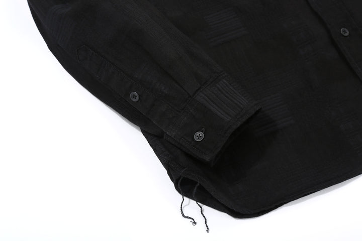 Pure Blue Japan 2239-BK Jacquard Patchwork Boro Shirt - Black x Black Made in Japan Cuff