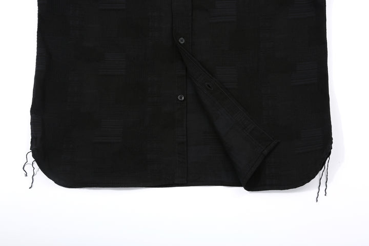 Pure Blue Japan 2239-BK Jacquard Patchwork Boro Shirt - Black x Black Made in Japan Hem Detail