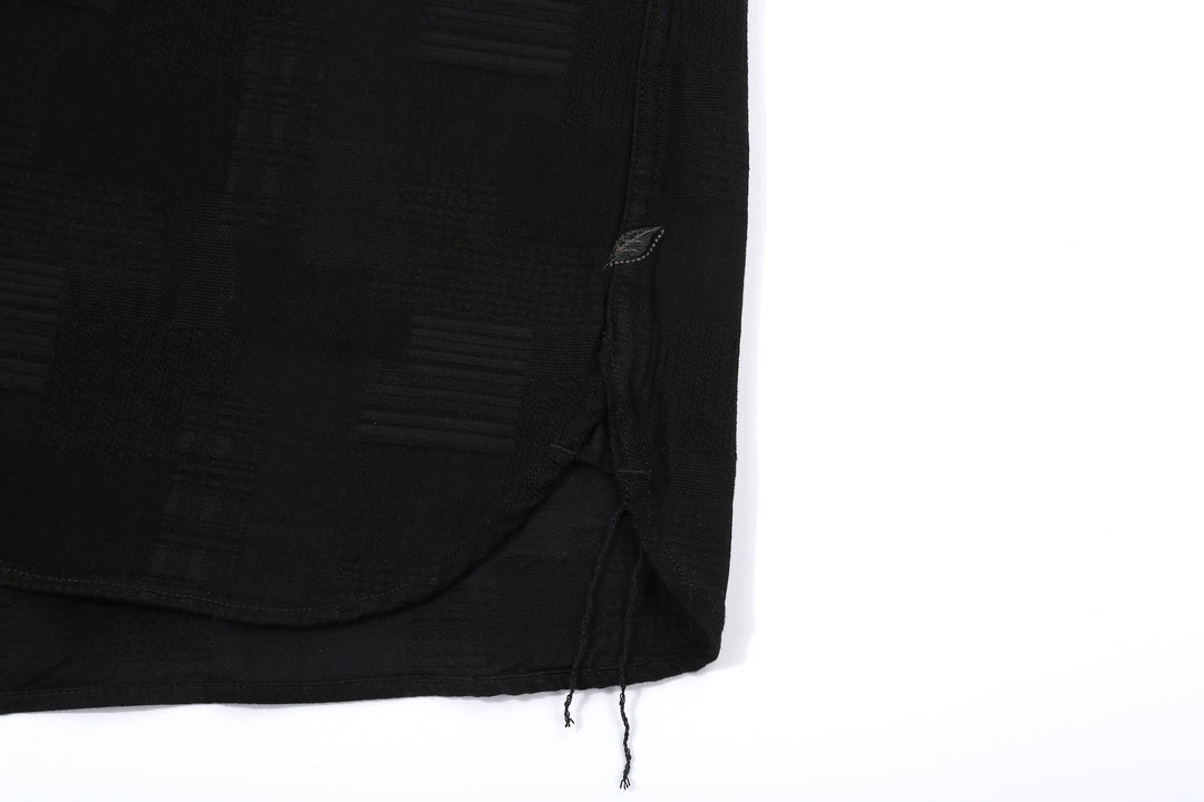 Pure Blue Japan 2239-BK Jacquard Patchwork Boro Shirt - Black x Black Made in Japan Embroidory