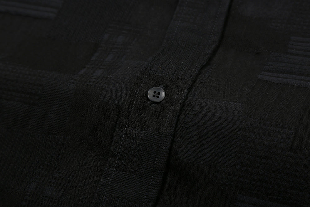 Pure Blue Japan 2239-BK Jacquard Patchwork Boro Shirt - Black x Black Made in Japan Button