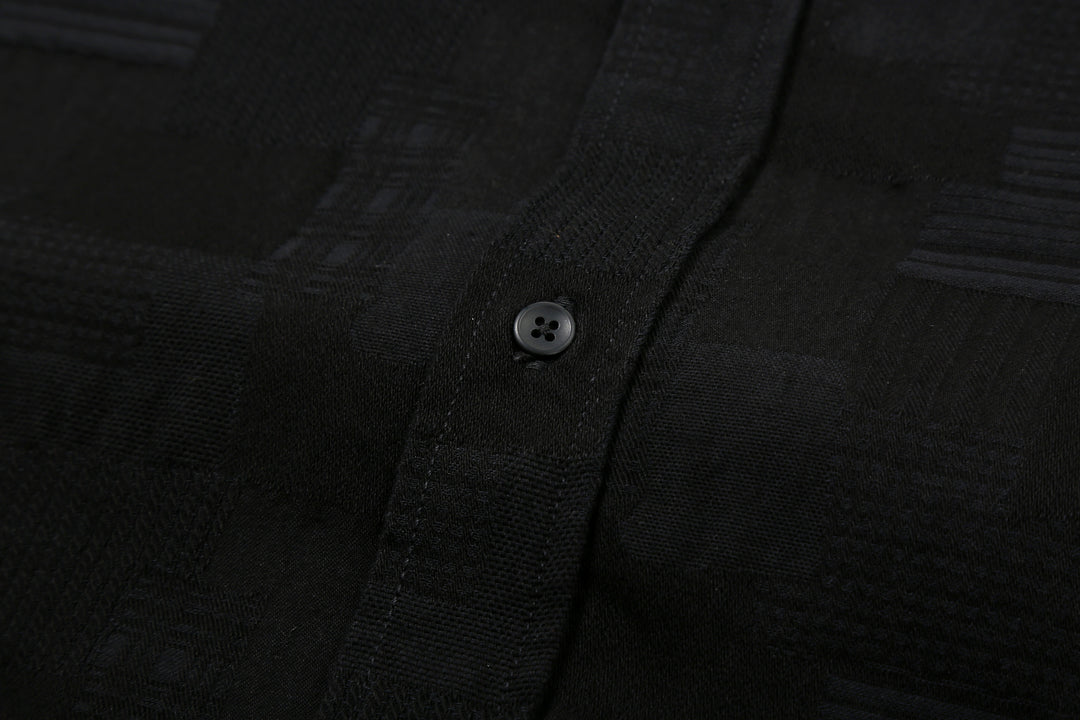 Pure Blue Japan 2239-BK Jacquard Patchwork Boro Shirt - Black x Black Made in Japan Button