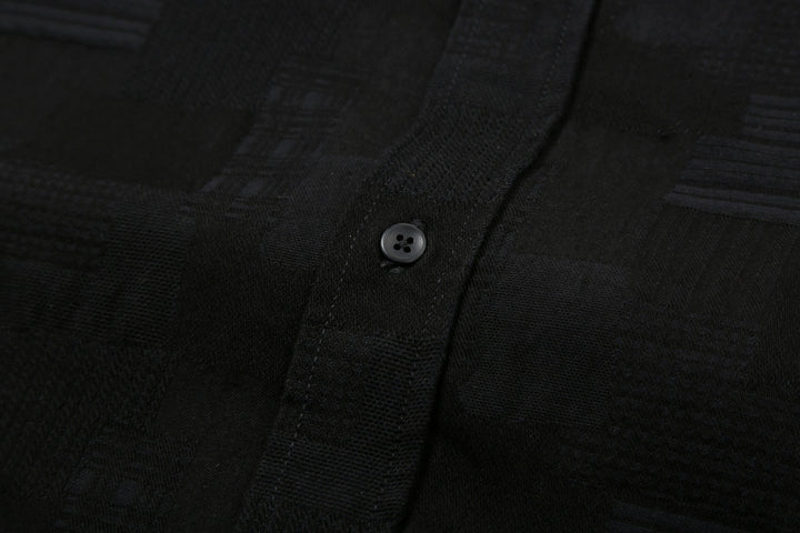 Pure Blue Japan 2239-BK Jacquard Patchwork Boro Shirt - Black x Black Made in Japan Button