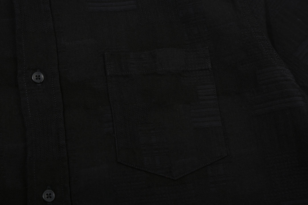 Pure Blue Japan 2239-BK Jacquard Patchwork Boro Shirt - Black x Black Made in Japan Pocket