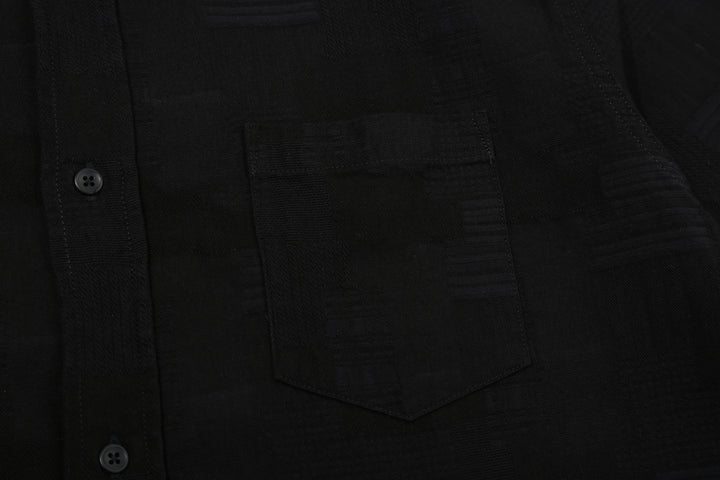 Pure Blue Japan 2239-BK Jacquard Patchwork Boro Shirt - Black x Black Made in Japan Pocket