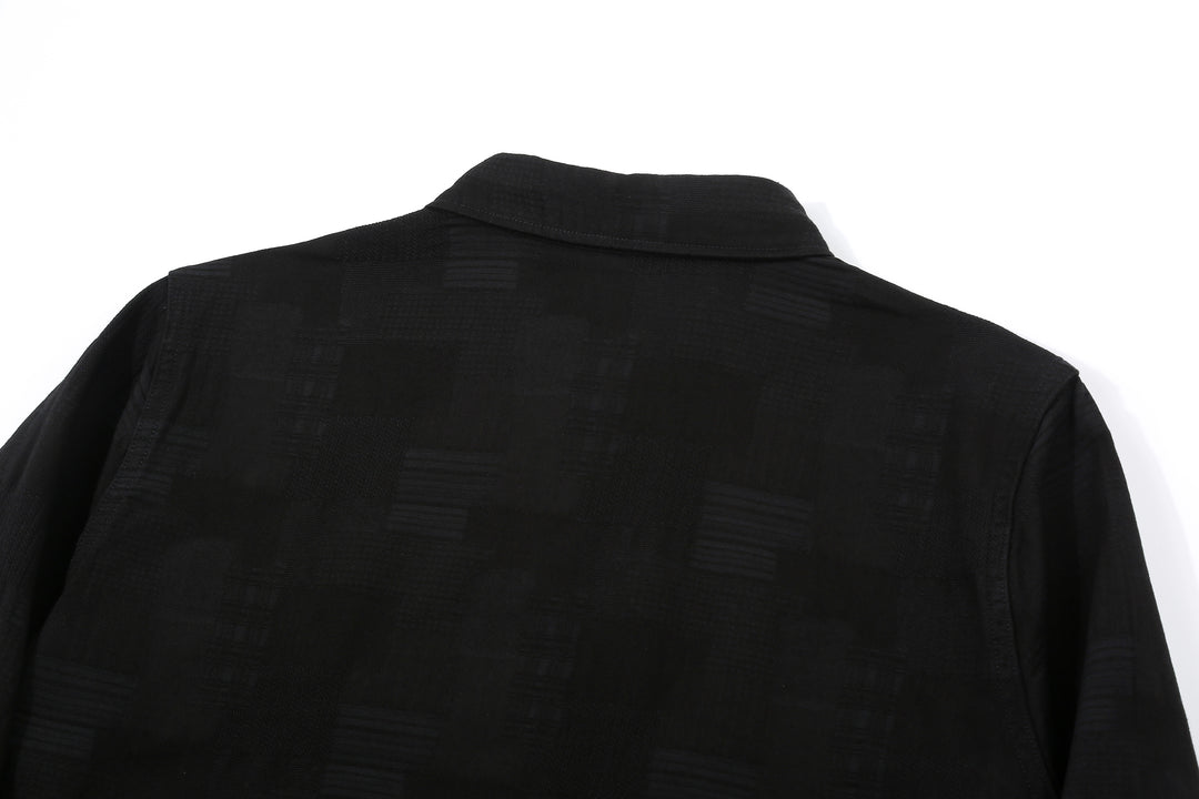 Pure Blue Japan 2239-BK Jacquard Patchwork Boro Shirt - Black x Black Made in Japan Back Yoke