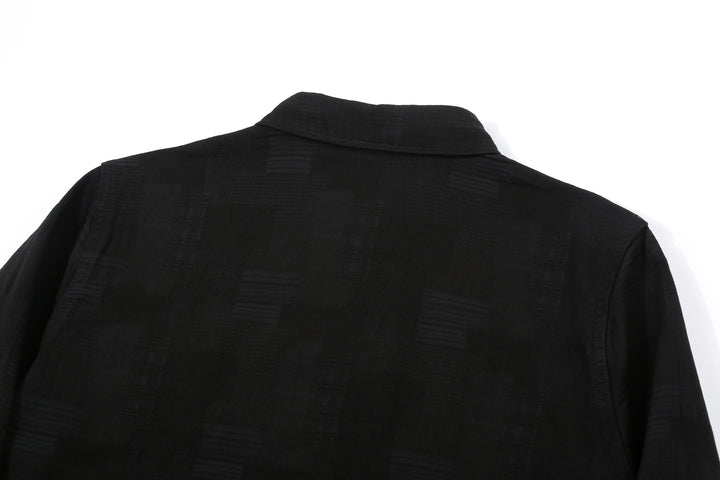 Pure Blue Japan 2239-BK Jacquard Patchwork Boro Shirt - Black x Black Made in Japan Back Yoke
