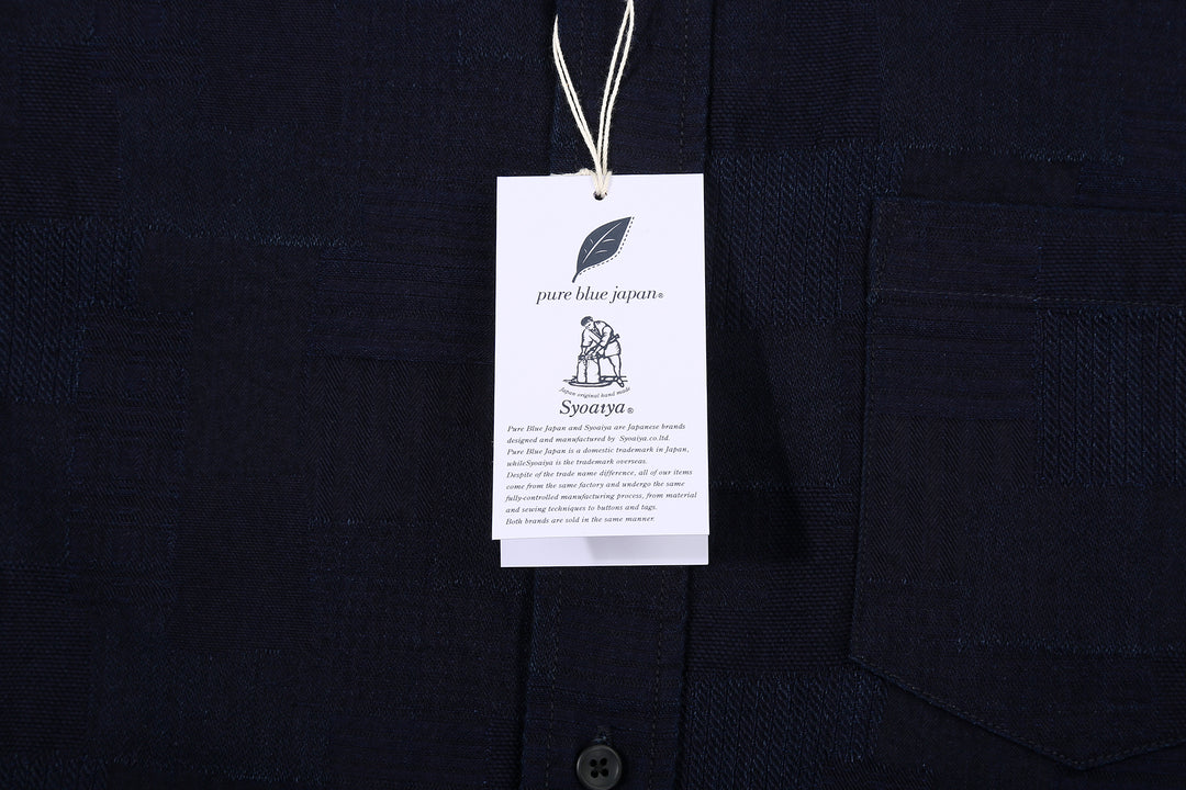 Pure Blue Japan 2239-ID Jacquard Patchwork Boro Shirt Indigo x Indigo Made in Japan Tag