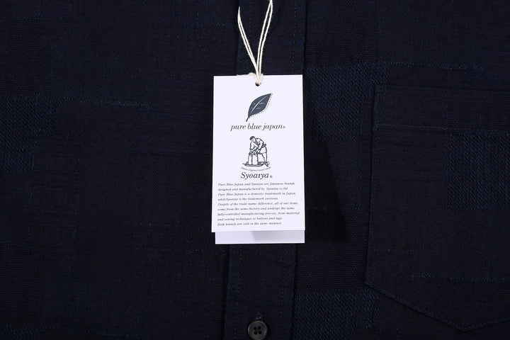 Pure Blue Japan 2239-ID Jacquard Patchwork Boro Shirt Indigo x Indigo Made in Japan Tag