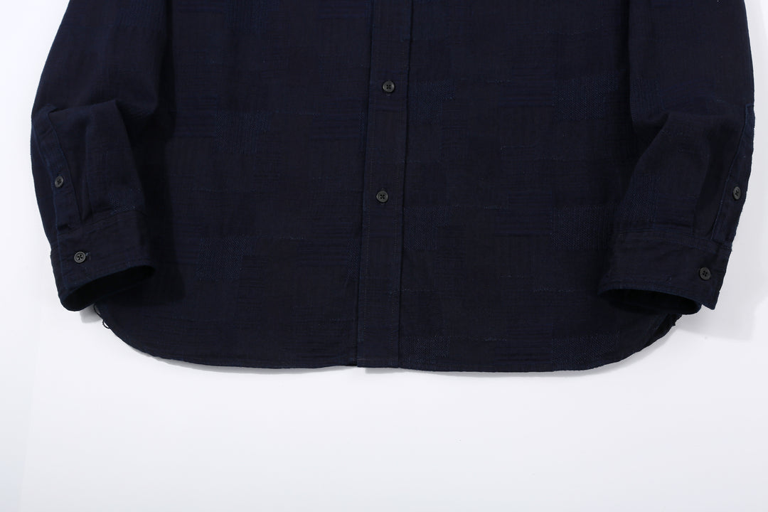 Pure Blue Japan 2239-ID Jacquard Patchwork Boro Shirt Indigo x Indigo Made in Japan Hem