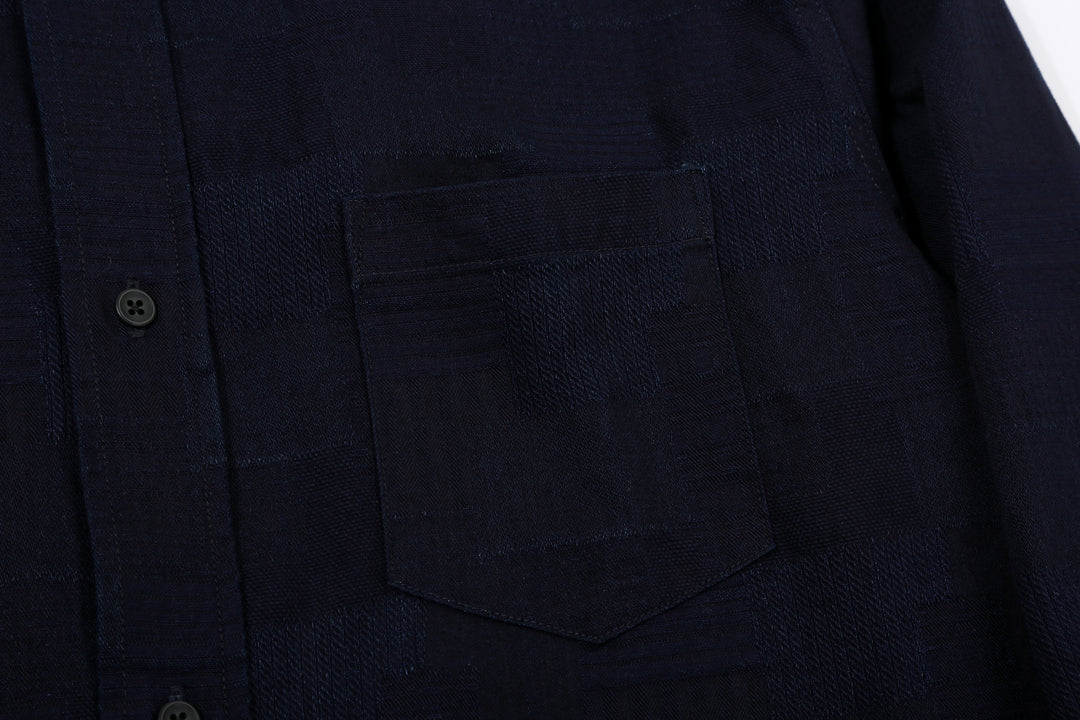 Pure Blue Japan 2239-ID Jacquard Patchwork Boro Shirt Indigo x Indigo Made in Japan Pocket