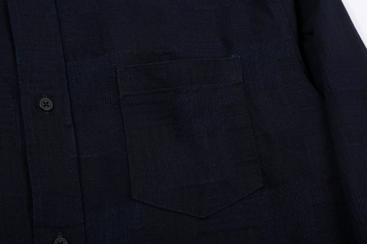 Pure Blue Japan 2239-ID Jacquard Patchwork Boro Shirt Indigo x Indigo Made in Japan Pocket