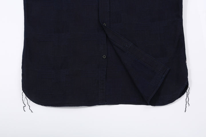 Pure Blue Japan 2239-ID Jacquard Patchwork Boro Shirt Indigo x Indigo Made in Japan Hem and Gusset