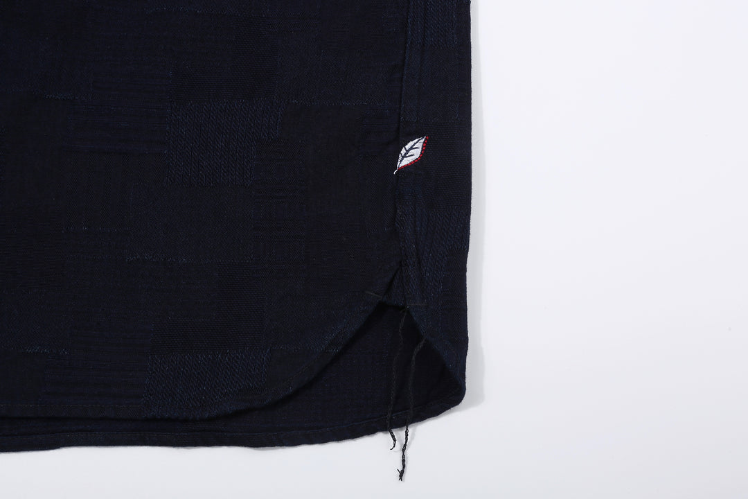 Pure Blue Japan 2239-ID Jacquard Patchwork Boro Shirt Indigo x Indigo Made in Japan Embroidory