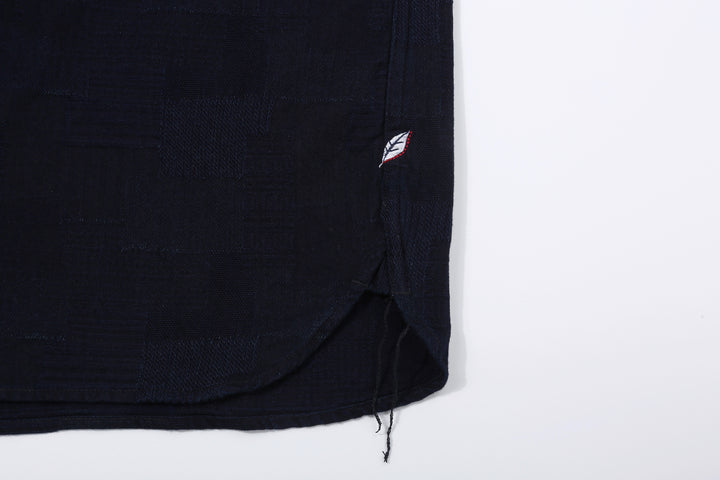 Pure Blue Japan 2239-ID Jacquard Patchwork Boro Shirt Indigo x Indigo Made in Japan Embroidory
