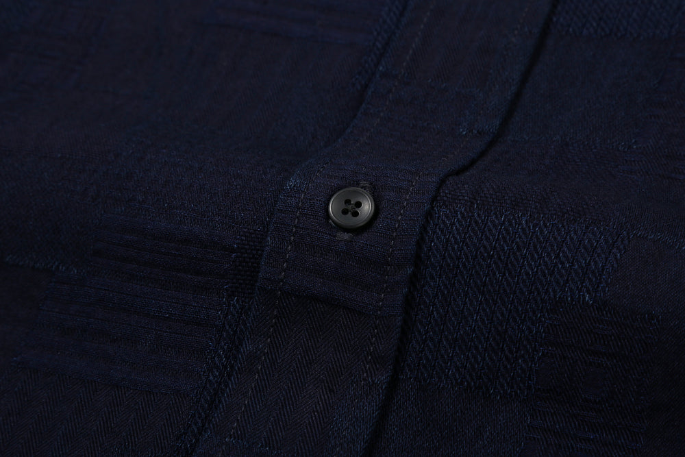 Pure Blue Japan 2239-ID Jacquard Patchwork Boro Shirt Indigo x Indigo Made in Japan Button