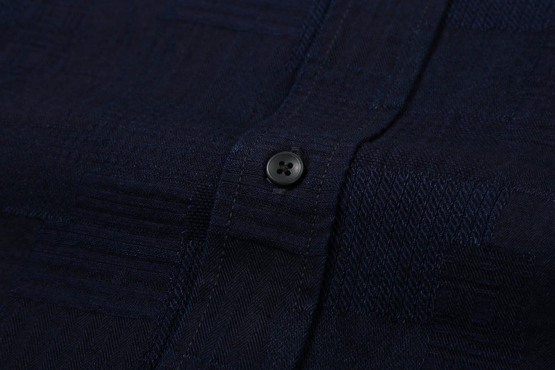 Pure Blue Japan 2239-ID Jacquard Patchwork Boro Shirt Indigo x Indigo Made in Japan Button