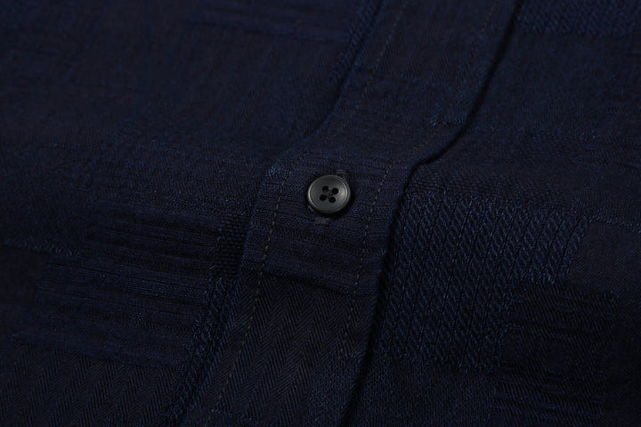 Pure Blue Japan 2239-ID Jacquard Patchwork Boro Shirt Indigo x Indigo Made in Japan Button