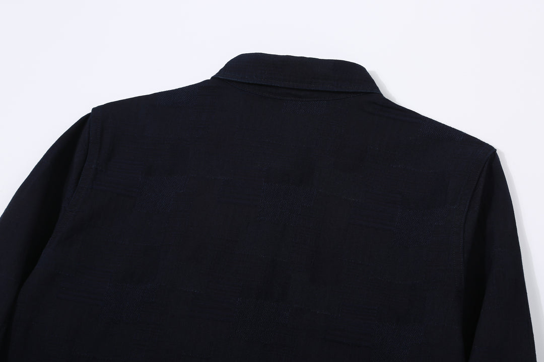 Pure Blue Japan 2239-ID Jacquard Patchwork Boro Shirt Indigo x Indigo Made in Japan Back Yoke
