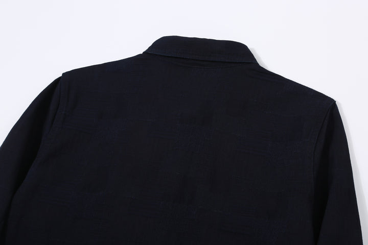 Pure Blue Japan 2239-ID Jacquard Patchwork Boro Shirt Indigo x Indigo Made in Japan Back Yoke