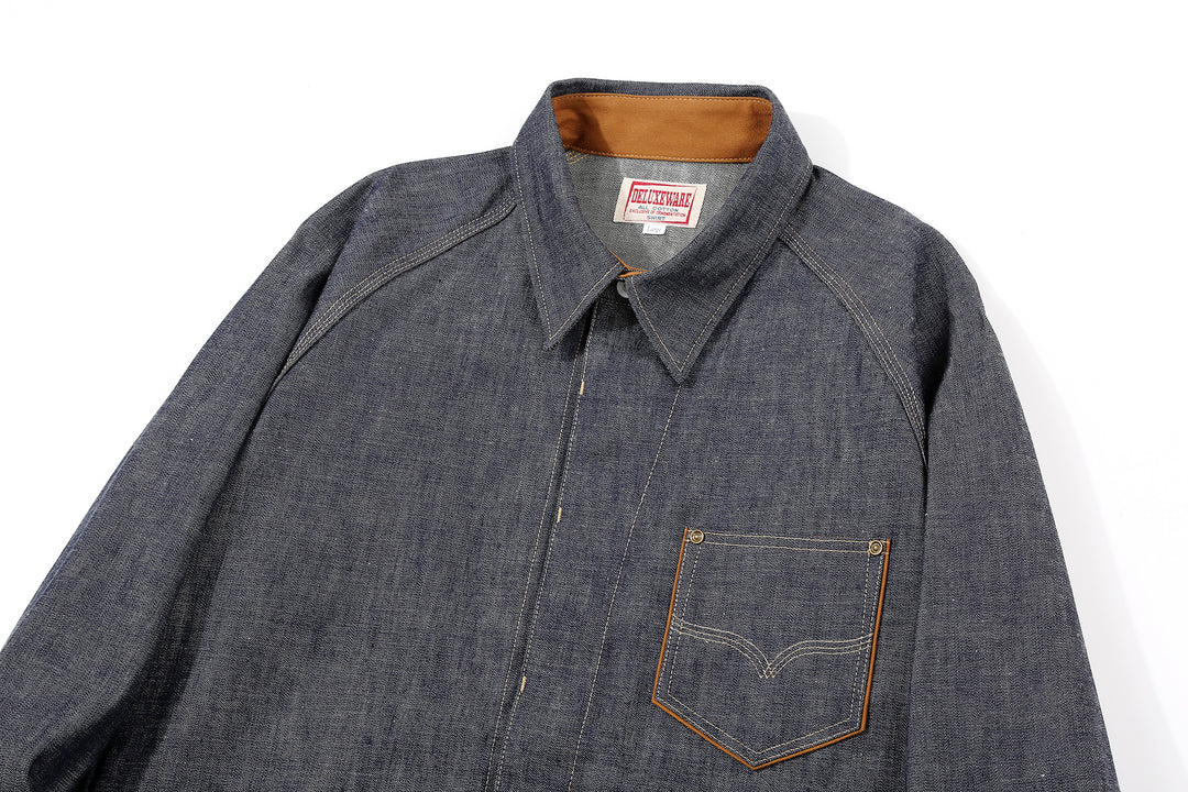 Deluxeware 7640 10.5oz selvedge denim work shirt made in Japan indigo denim shirt collar 
