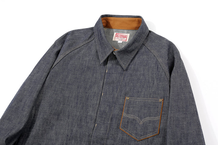 Deluxeware 7640 10.5oz selvedge denim work shirt made in Japan indigo denim shirt collar 