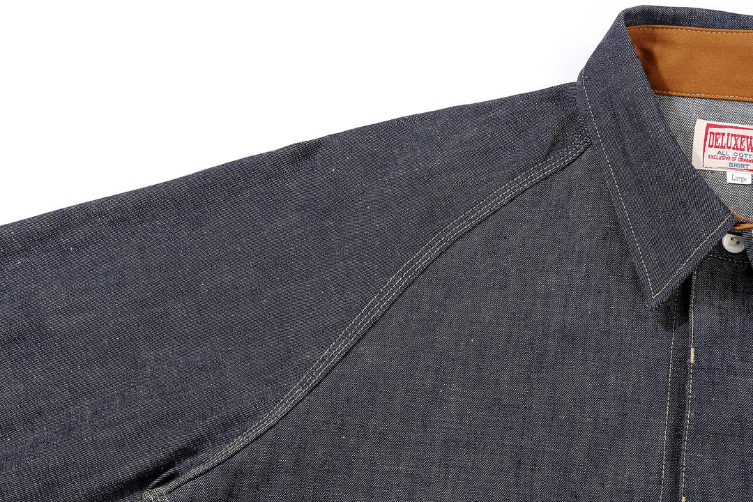 Deluxeware 7640 10.5oz selvedge denim work shirt made in Japan indigo denim shirt seams