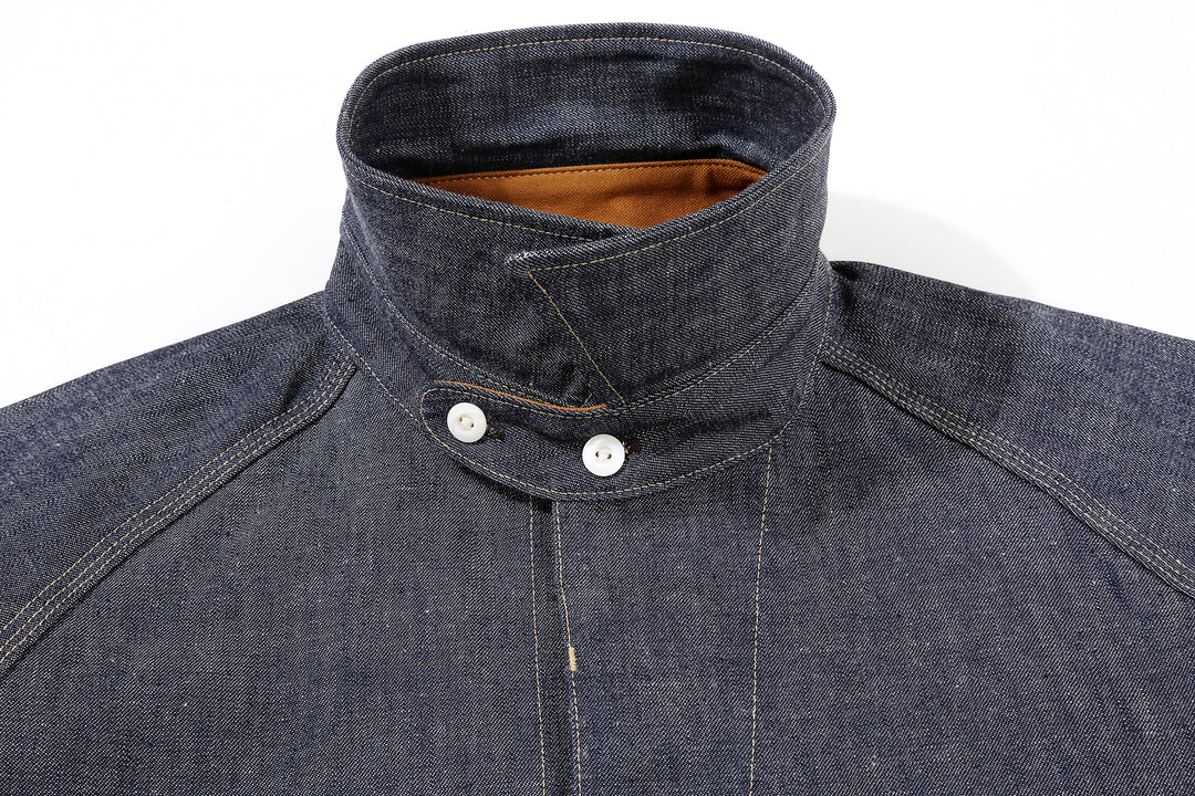 Deluxeware 7640 10.5oz selvedge denim work shirt made in Japan indigo denim shirt collar detail