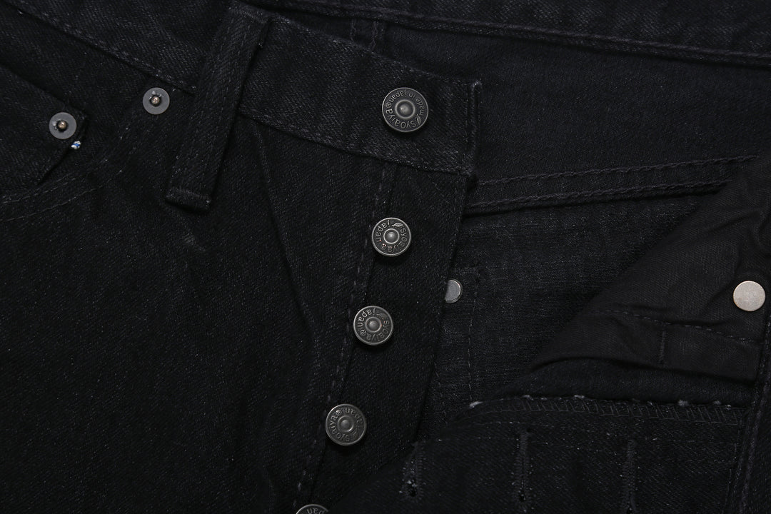 Pure Blue Japan XX-019 black selvedge denim relaxed tapered jeans Japan buttons