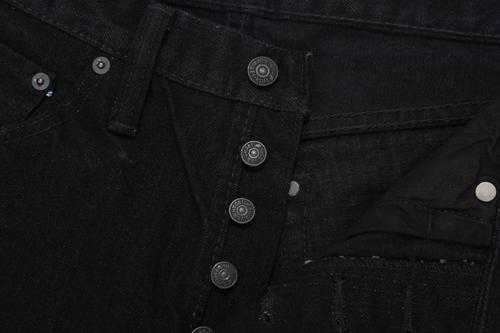 Pure Blue Japan XX-019 black selvedge denim relaxed tapered jeans Japan buttons