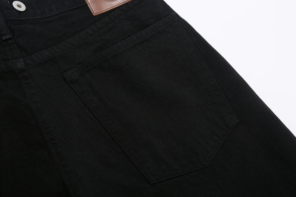Moto Motor New Vintage 12oz selvedge denim old baggy fit black x black Japanese denim jeans back pocket