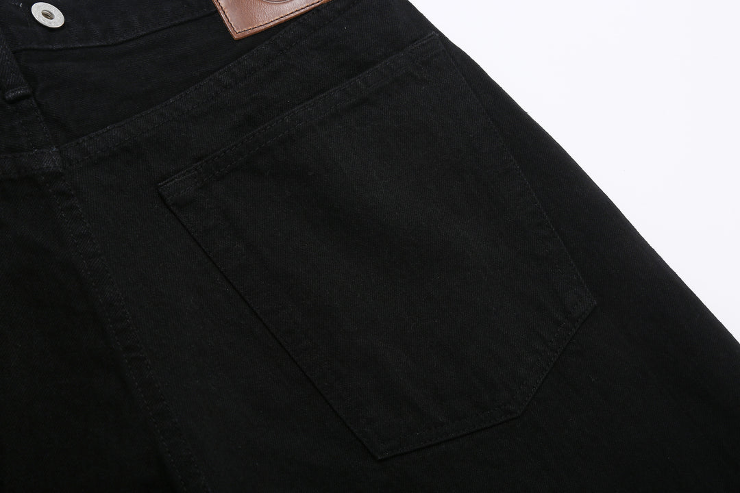 Moto Motor New Vintage 12oz selvedge denim old baggy fit black x black Japanese denim jeans back pocket