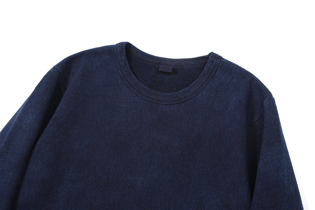 UES 742451 indigo loopwheel crewneck sweatshirt with pocket made in Japan slub cotton crew neck collar