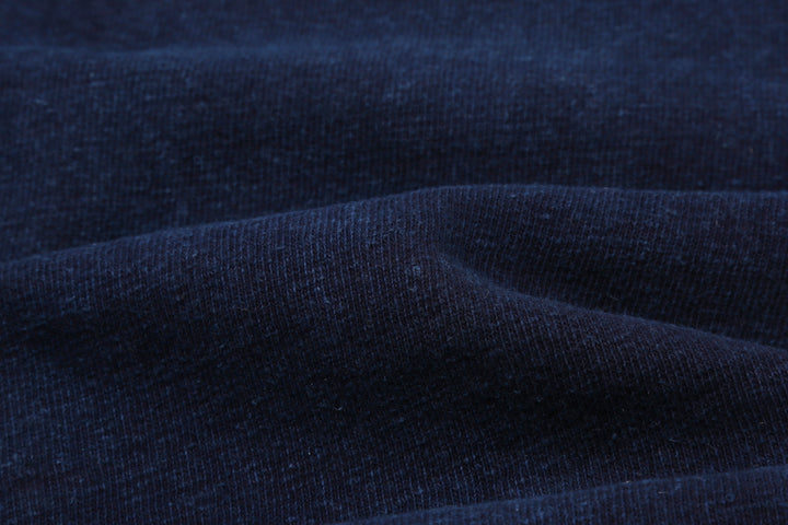 UES 742451 indigo loopwheel crewneck sweatshirt with pocket made in Japan slub cotton fabric close up