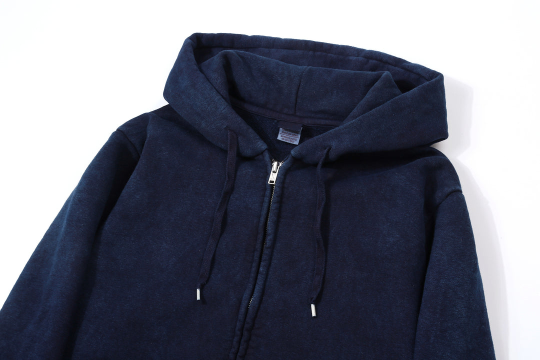UES 72ZP indigo full zip hooded sweatshirt loopwheel sweat made in Japan heavyweight cotton hoodie front