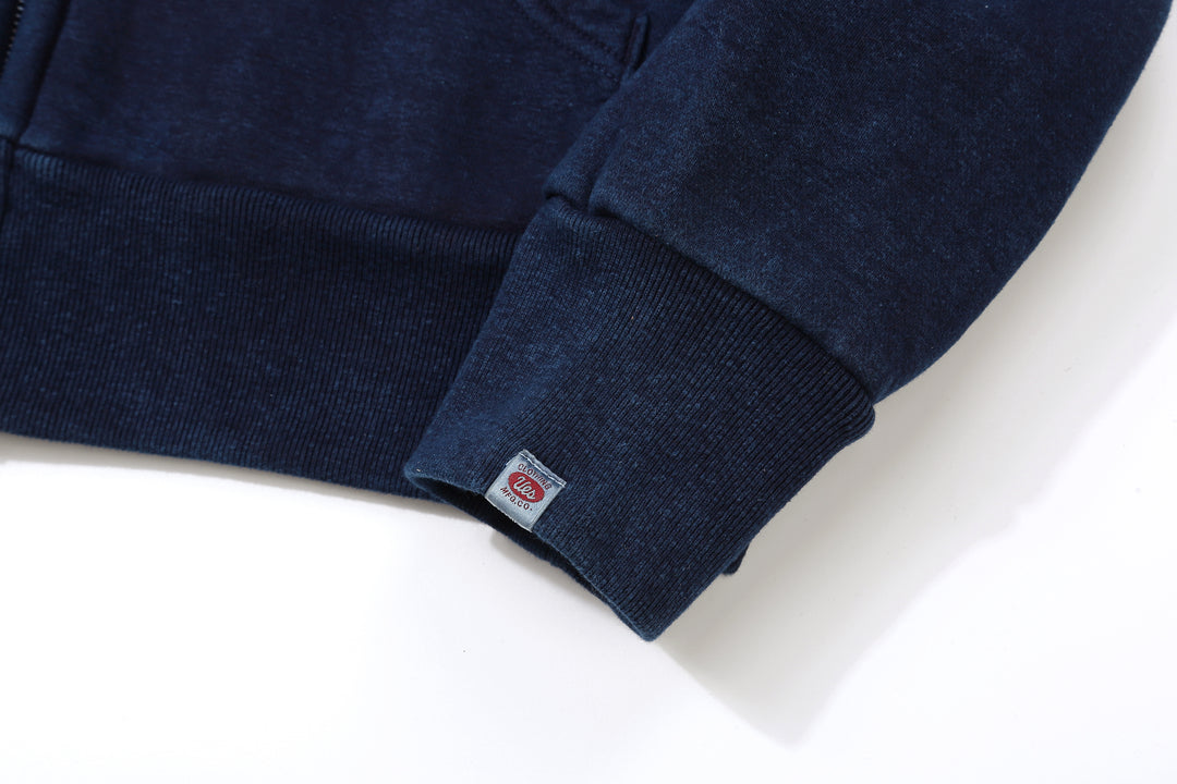 UES 72ZP indigo full zip hooded sweatshirt loopwheel sweat made in Japan heavyweightcotton hoodie front cuff