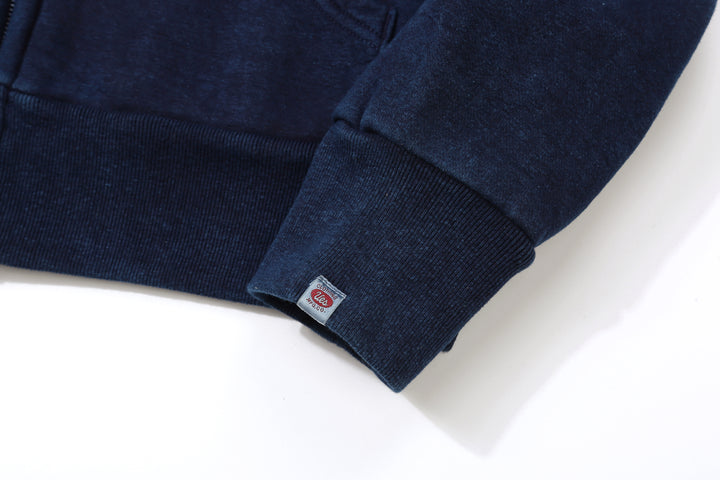 UES 72ZP indigo full zip hooded sweatshirt loopwheel sweat made in Japan heavyweightcotton hoodie front cuff