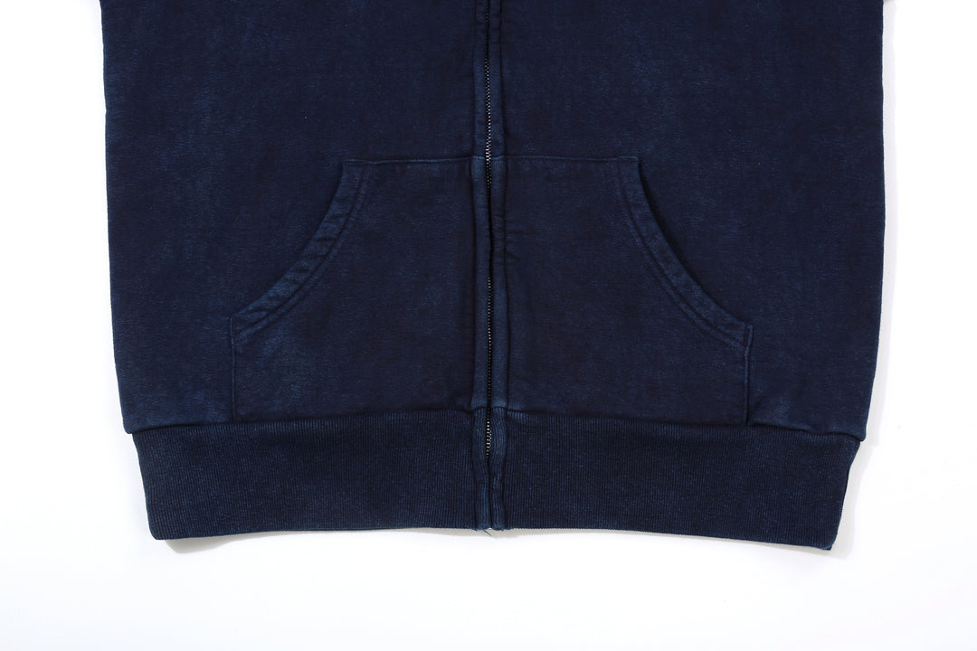 UES 72ZP indigo full zip hooded sweatshirt loopwheel sweat made in Japan heavyweightcotton hoodie front pocket