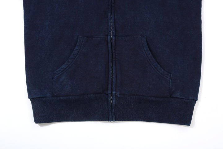 UES 72ZP indigo full zip hooded sweatshirt loopwheel sweat made in Japan heavyweightcotton hoodie front pocket