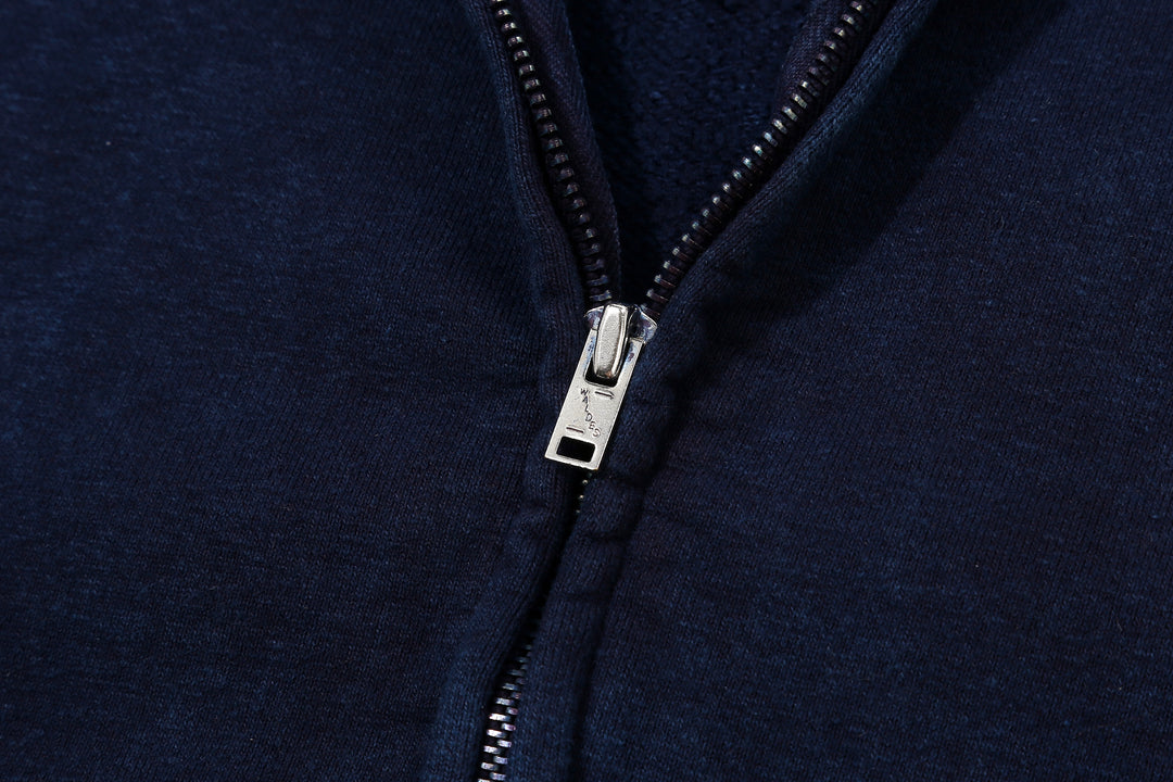 UES 72ZP indigo full zip hooded sweatshirt loopwheel sweat made in Japan heavyweightcotton hoodie zipper fly