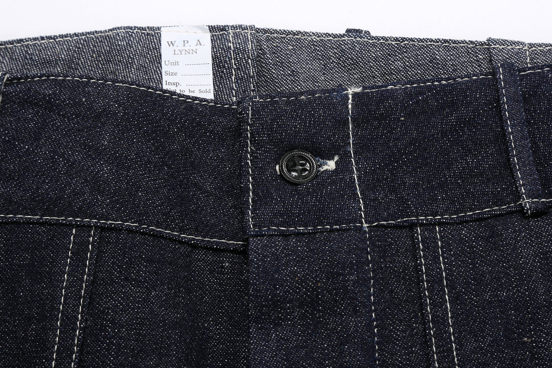 Warehouse & Co. 1930s WPA Double Knee Denim Trousers Light-Ounce Selvedge Denim Made in Japan Button