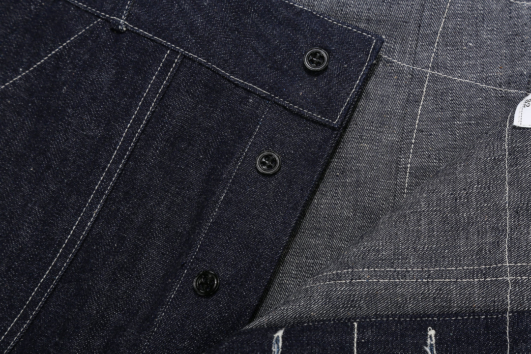 Warehouse & Co. 1930s WPA Double Knee Denim Trousers Light-Ounce Selvedge Denim Made in Japan Button Fly Front Button Close Up