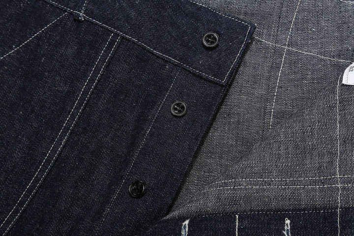 Warehouse & Co. 1930s WPA Double Knee Denim Trousers Light-Ounce Selvedge Denim Made in Japan Button Fly Front Button Close Up