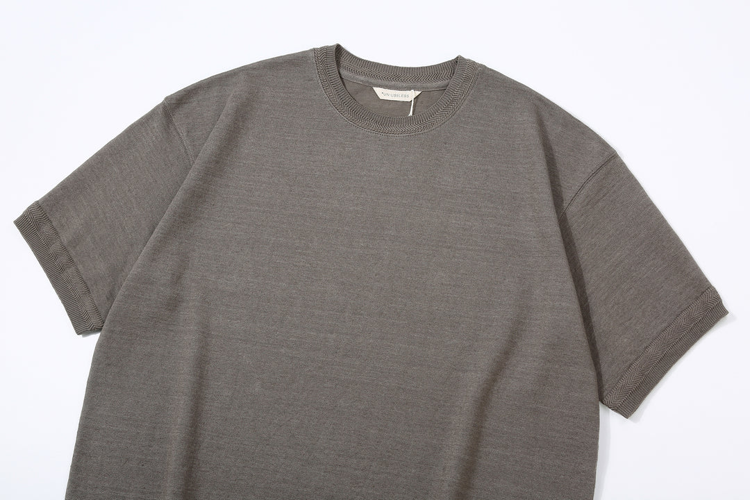 Un-Useless 170204 linen KNITEE short sleeve crew neck knit T-shirt made in Japan charcoal crew neck